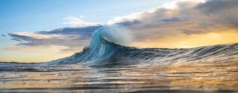 Ocean wave at sunset