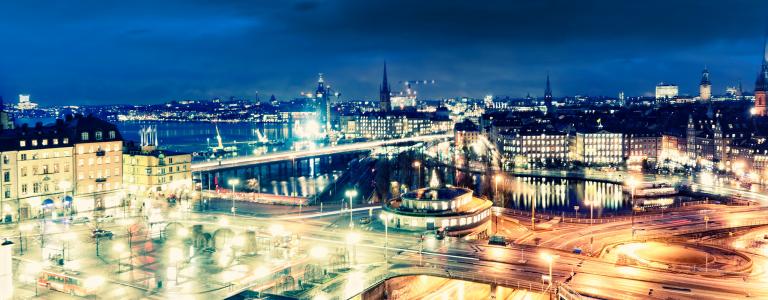 Aerial view of Stockholm, Sweden at night