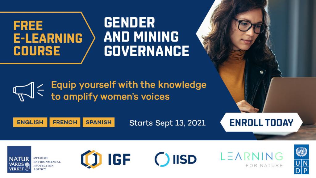 Flyer for Gender in Mining Governance e-learning course