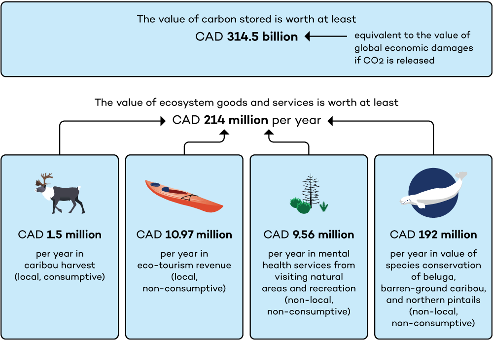 The value of carbon stored and annual flow of EGS, CAD 2020 Seal River Watershed