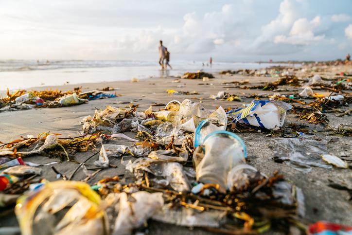 plastic pollution on a beach