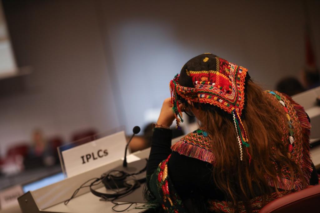 Participant seated at a conference table, focusing intently on a discussion, with a nameplate labeled 'IPLCs' visible in front.